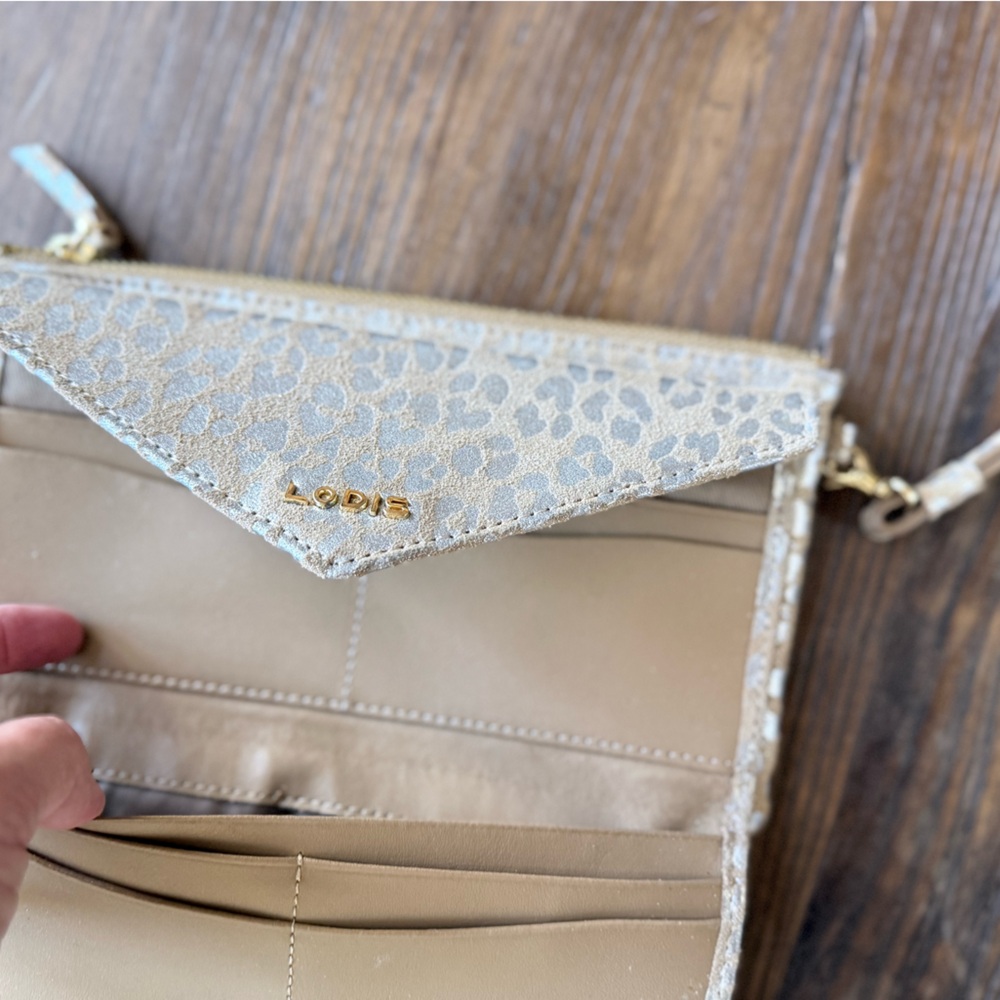 Lodis Metallic gold / silver leopard print, suede wristlet wallet - Picture 6 of 12